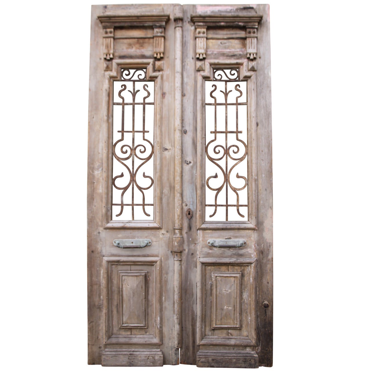 Pair of Monumental French Doors with Iron Grates