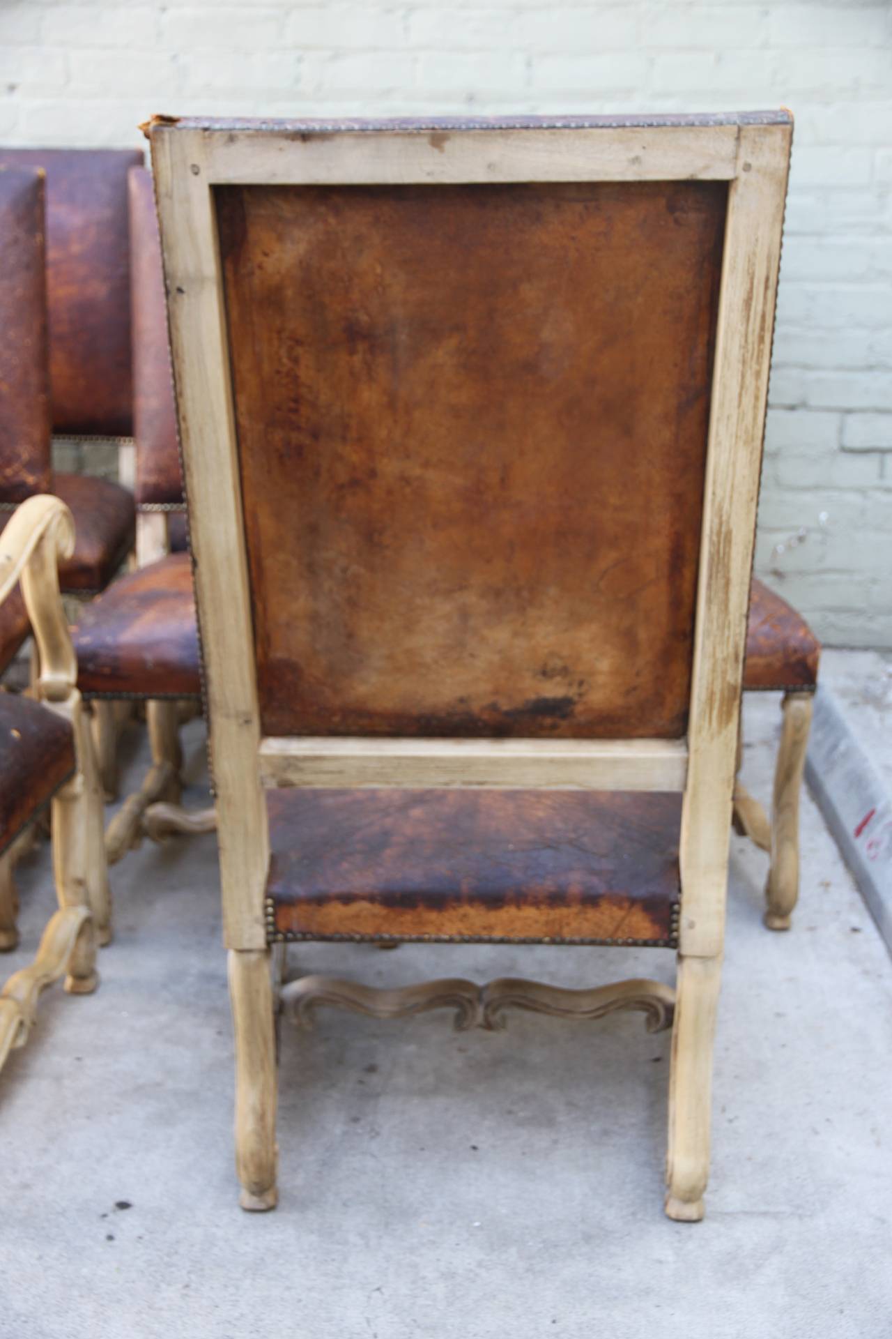 Mid-20th Century Set of Eight Spanish Leather Dining Chairs