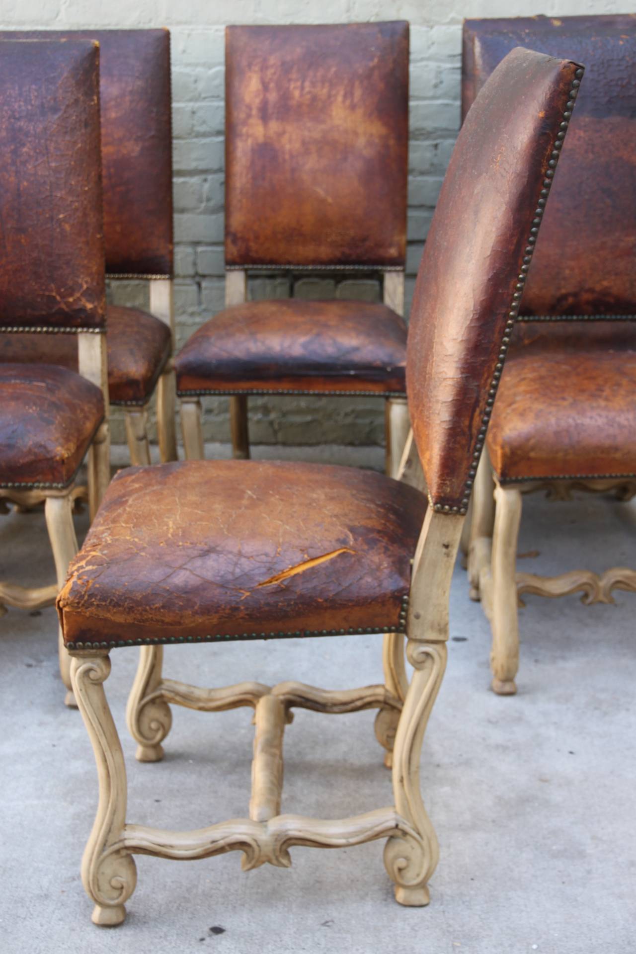 Set of Eight Spanish Leather Dining Chairs at 1stDibs