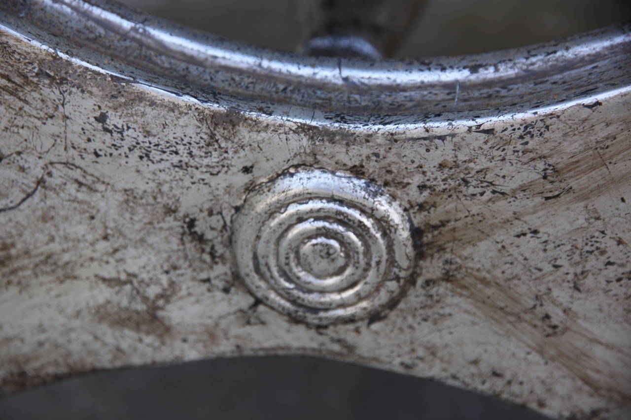 Neoclassical Silvered Benches with Snake Patterned Suede Upholstery