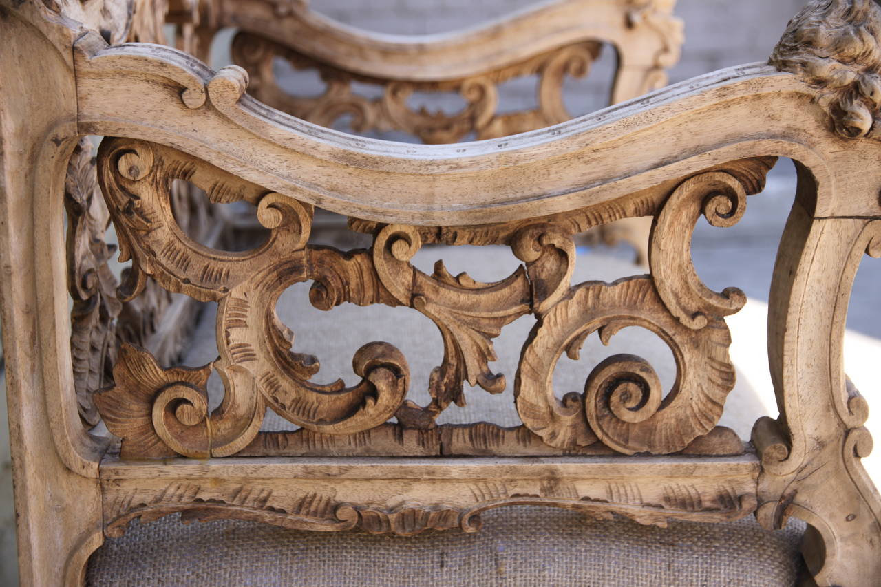 Rococo 19th Century Italian Carved Bench with Cherub Faces