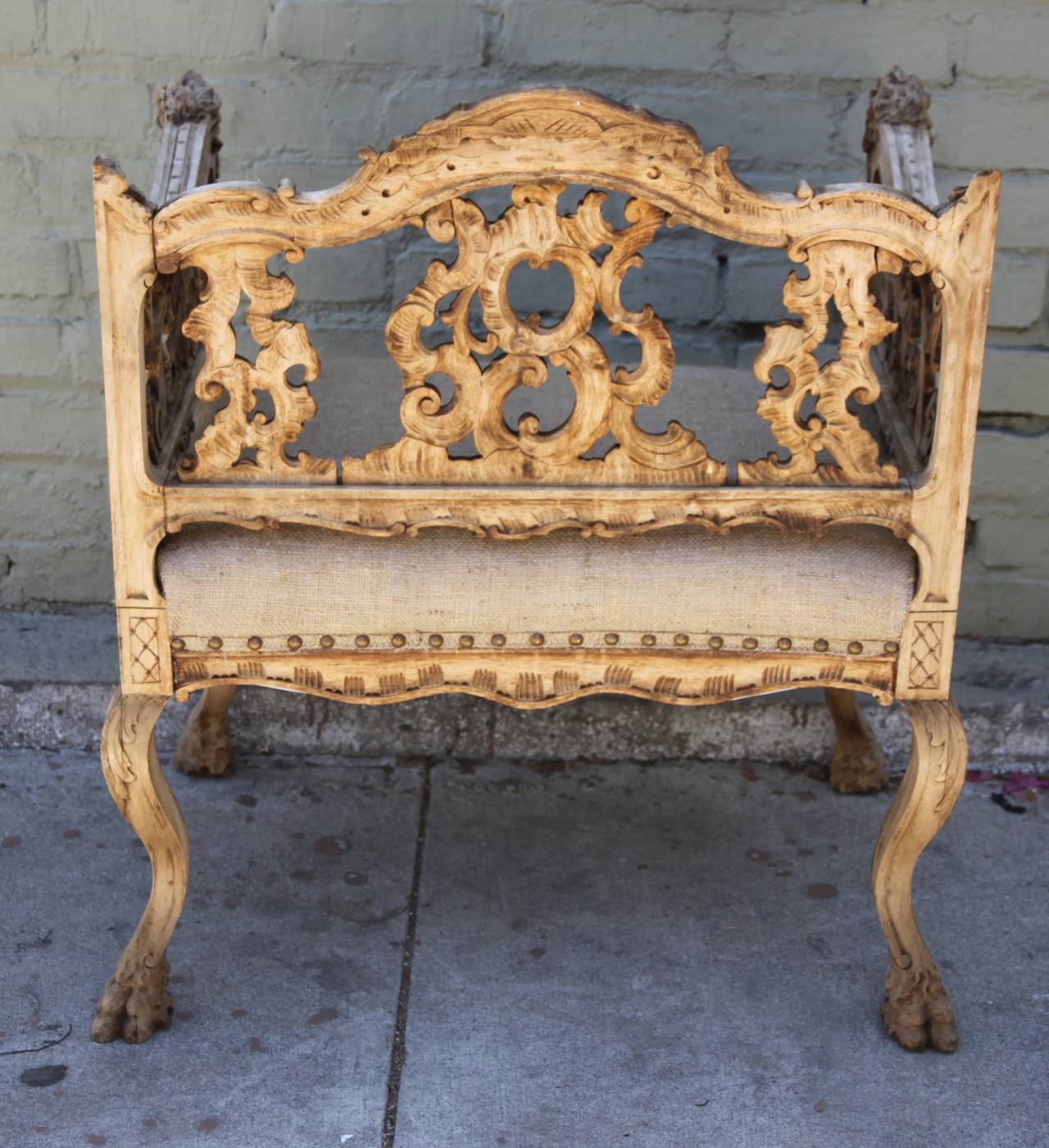 19th Century Italian Carved Bench with Cherub Faces 3