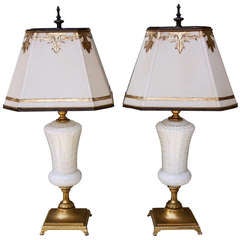 Pair of Murano Glass Lamps on Gilt Bronze Bases
