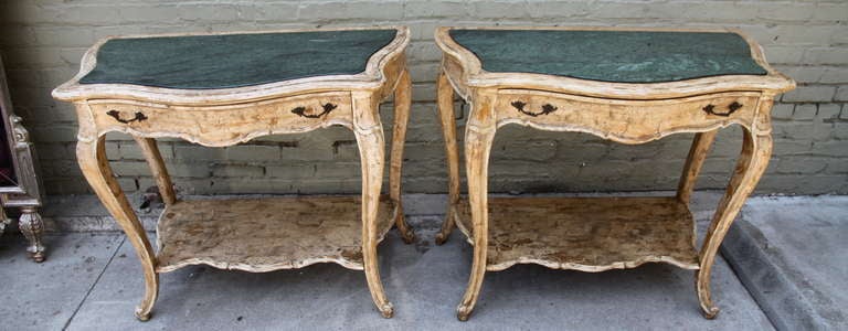 Pair of 19th C. Painted Marble Top Consoles
