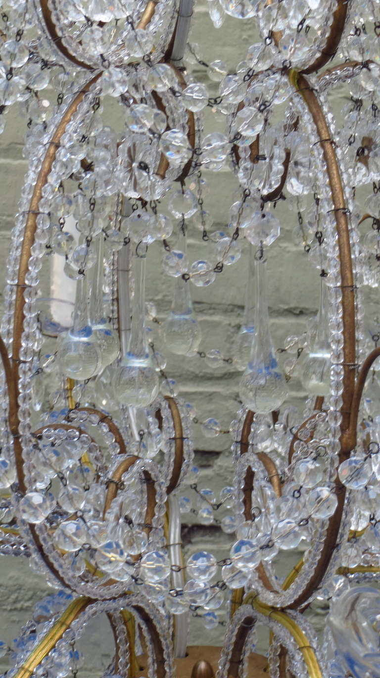Gilt Twelve-Light Italian Crystal Beaded Chandelier
