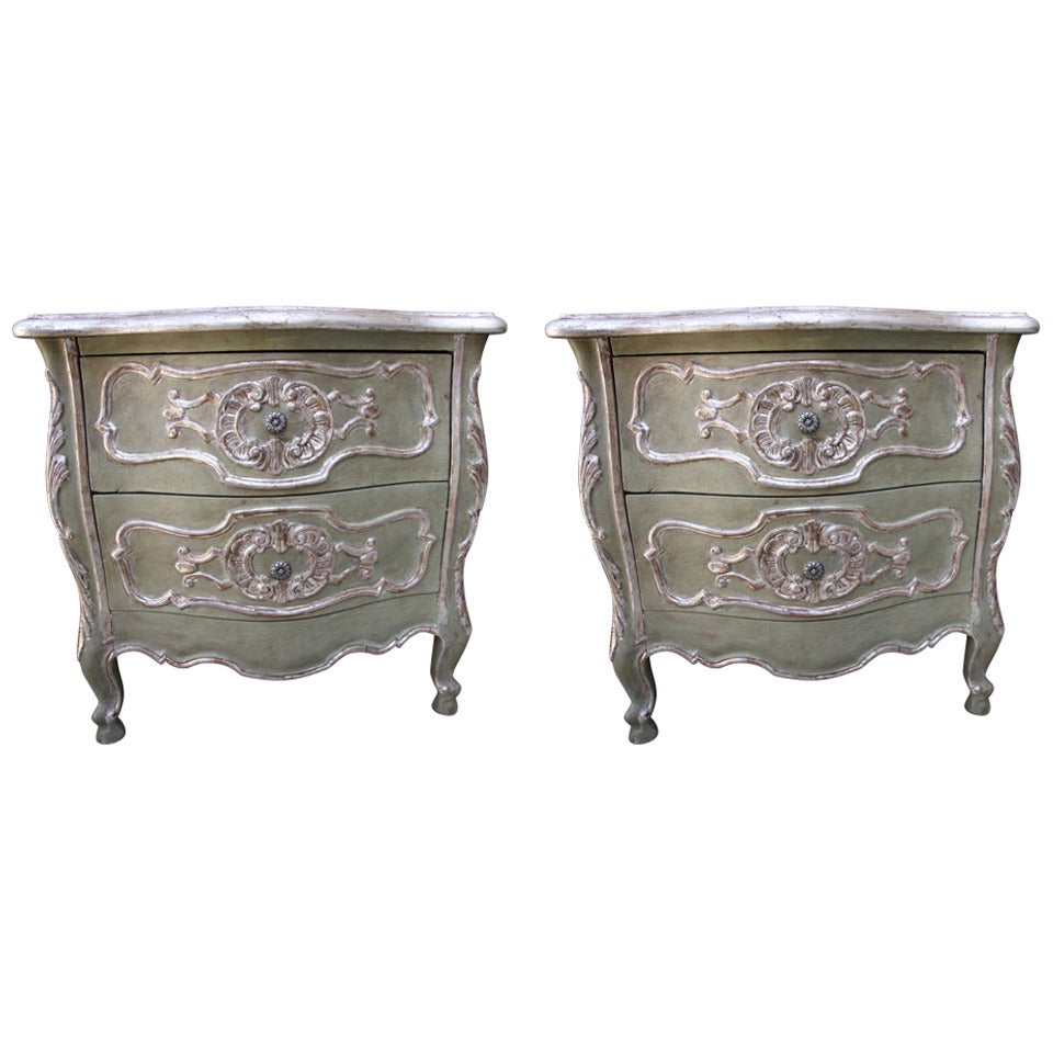 French Painted and Parcel Gilt Bombay Chests, Pair