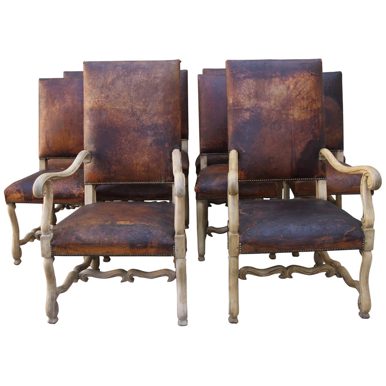 Set of Eight Spanish Leather Dining Chairs at 1stDibs