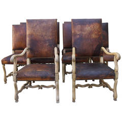 Set of Eight Spanish Leather Dining Chairs