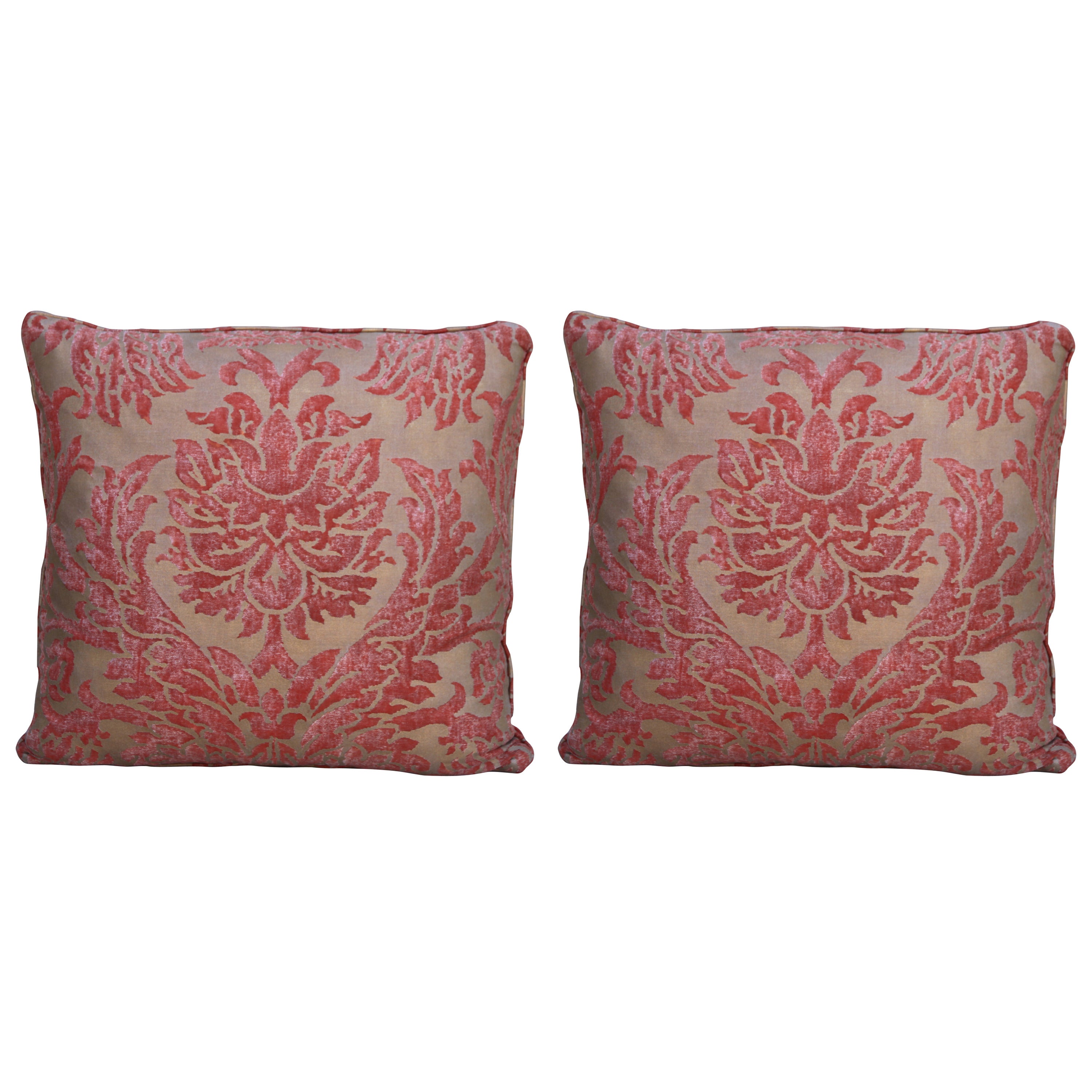 Pair of Barberini Coral and Gold Fortuny Pillows