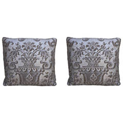 Pair of Fortuny Carnavalet Tan and Silvery Gold Pillows