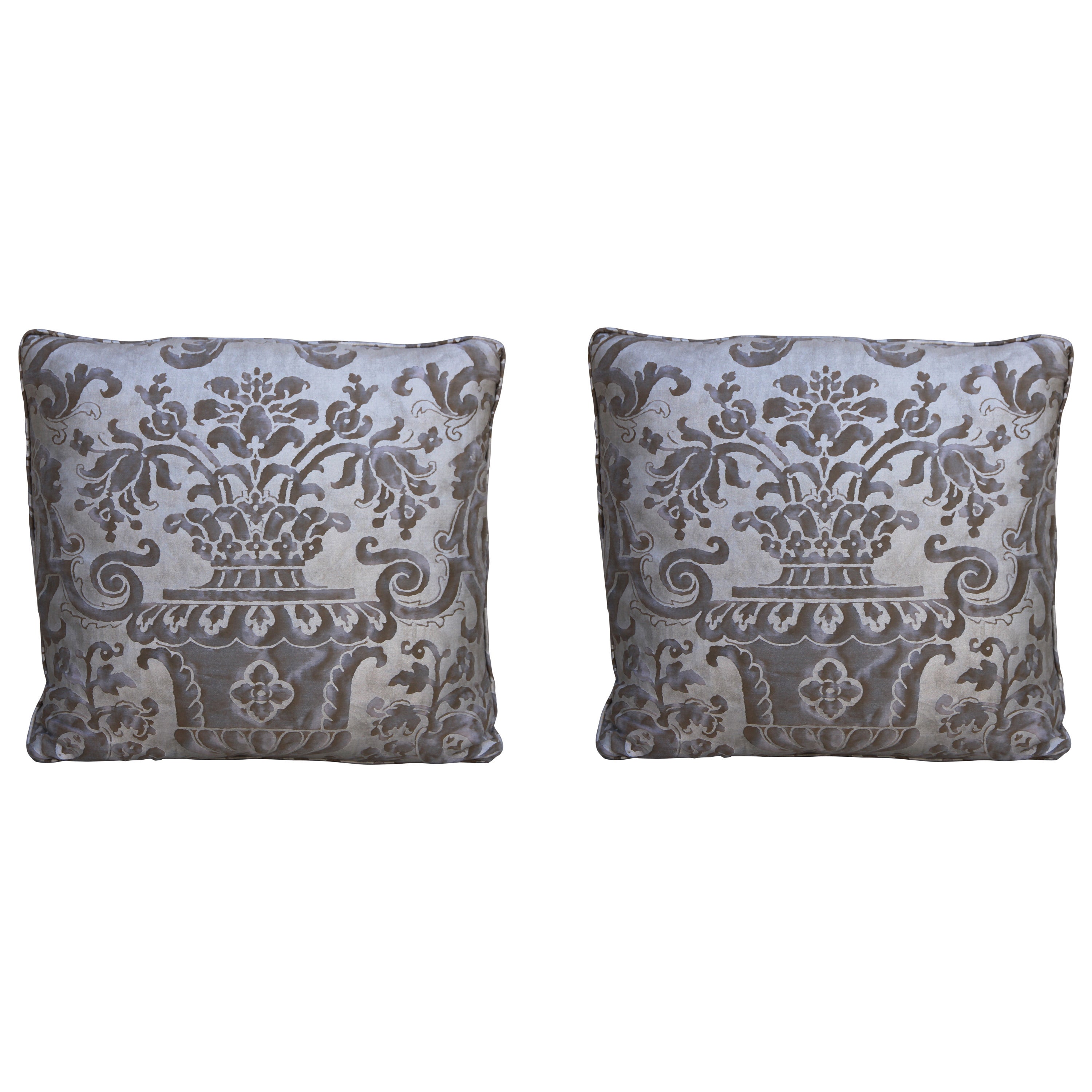 Pair of Fortuny Carnavalet Tan and Silvery Gold Pillows