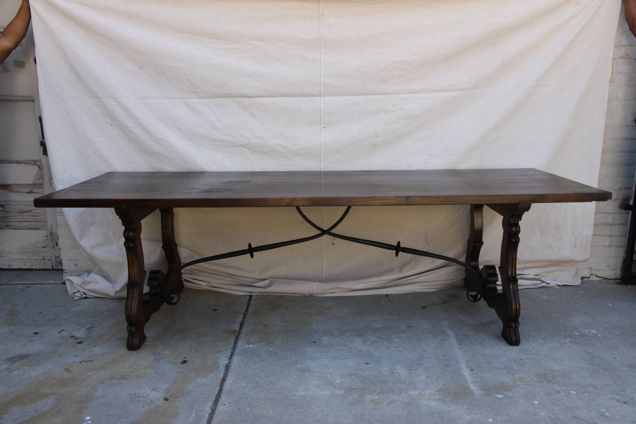 Spanish Walnut Table with Iron Stretchers 3