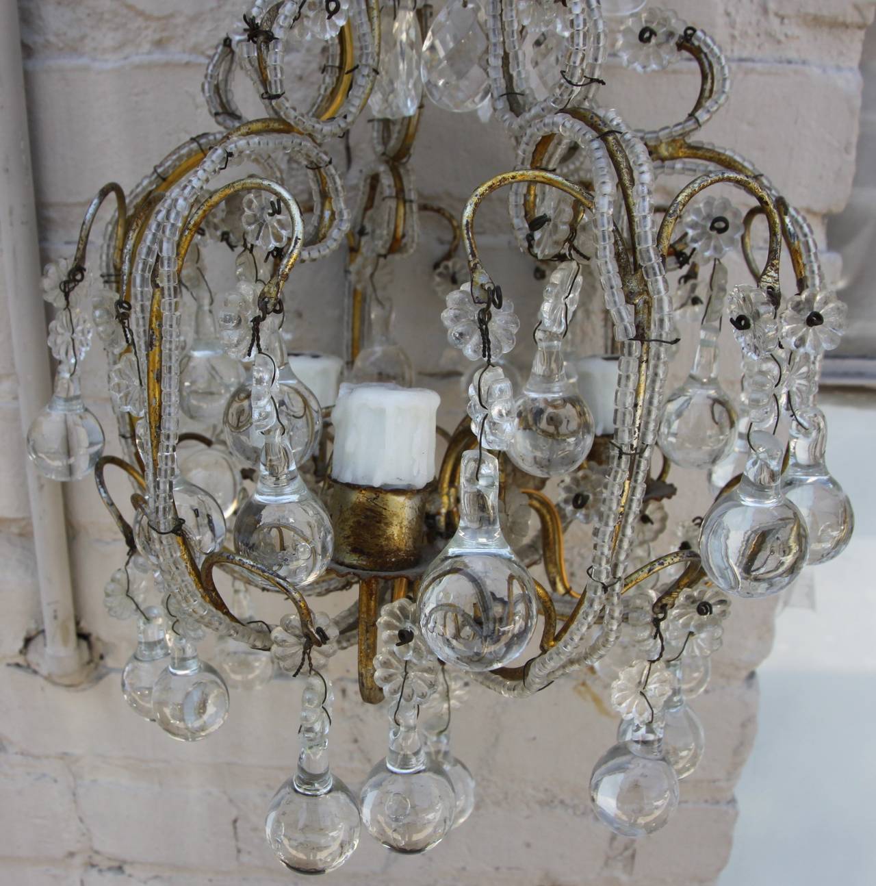Other French Crystal Beaded Three-Light Chandelier