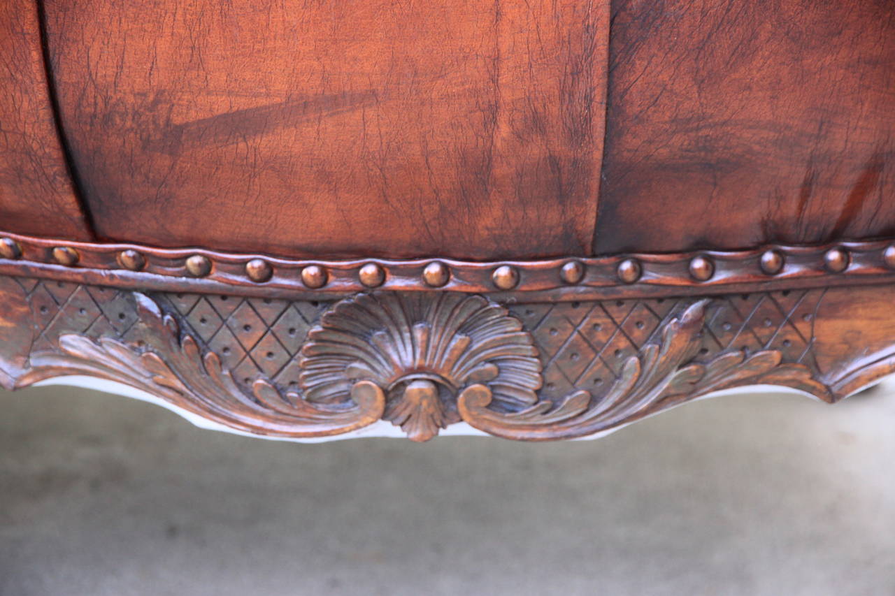 19th Century French Leather Tufted Sofa 2