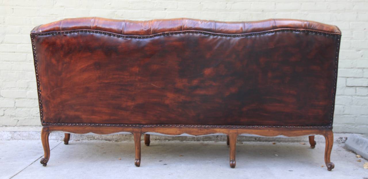 19th Century French Leather Tufted Sofa 3