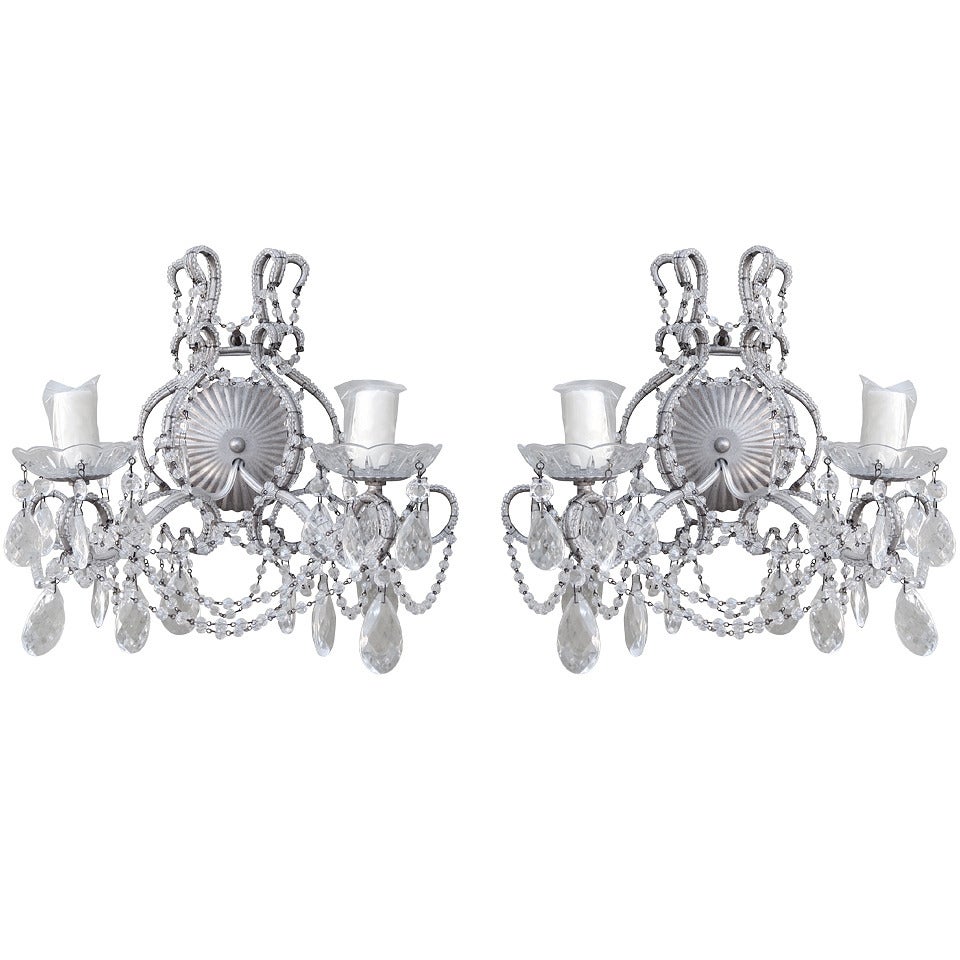 Pair of Macaroni Beaded Two-Light Sconces