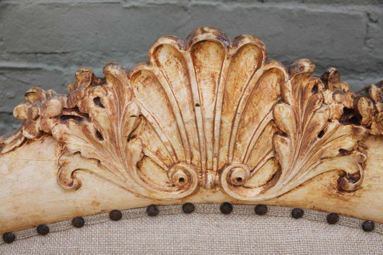 Burlap 19th Century Carved French Sofa