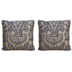 Vintage Pair of Fortuny Barberini Gray and Gold Pillows