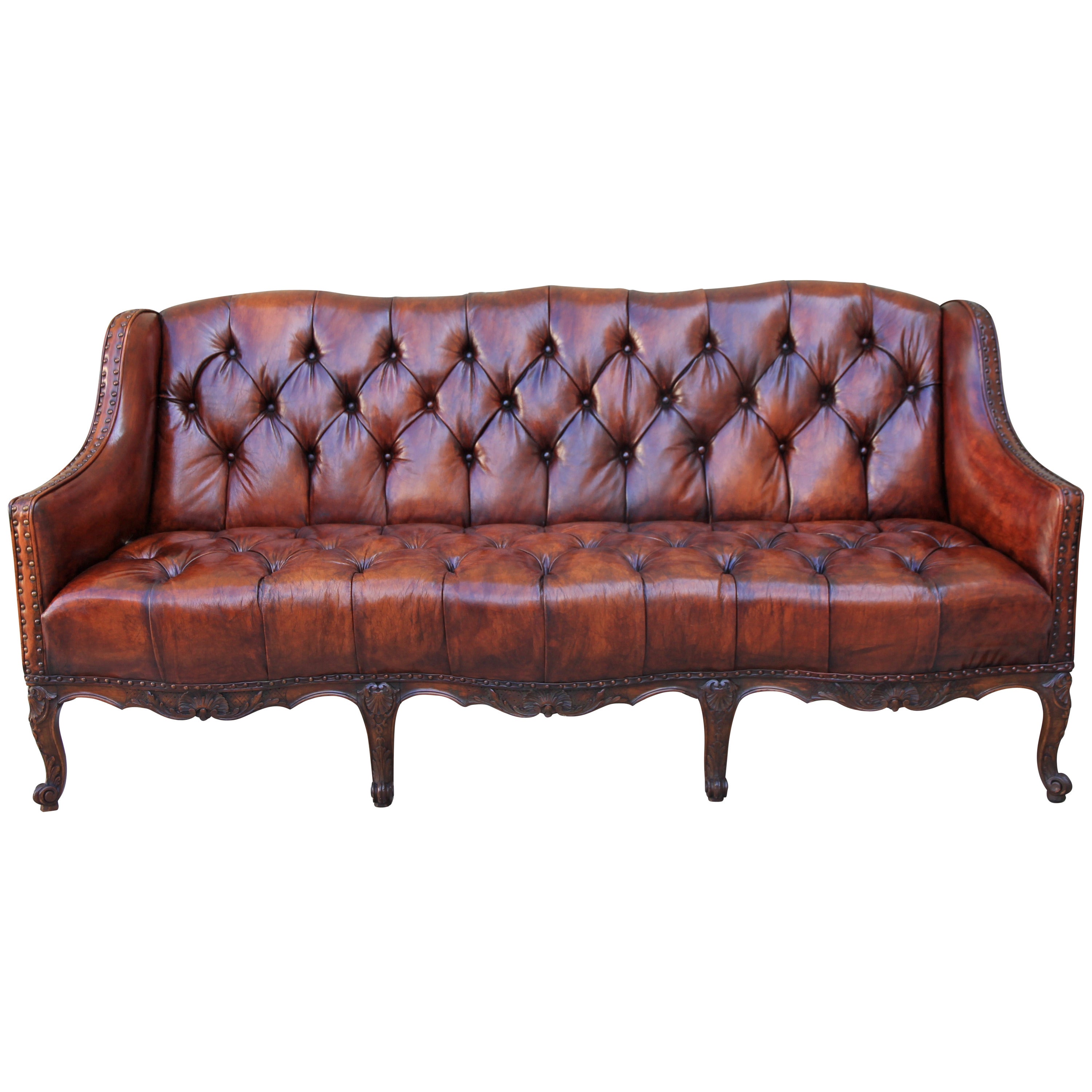 19th Century French Leather Tufted Sofa