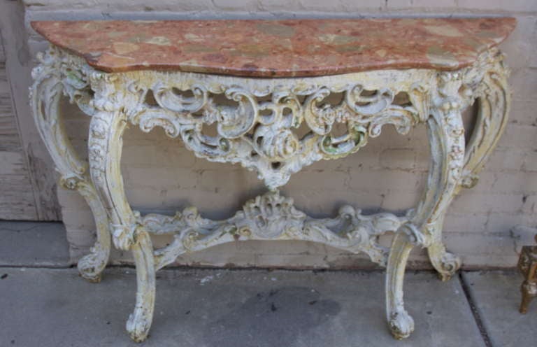 French Distressed Painted Marble Top Console