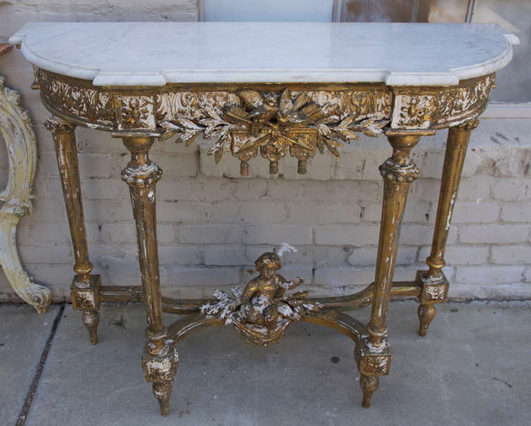 19th C. French Cherub Console w/ Marble Top