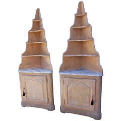 Vintage Pair of French Painted Corner Cabinets