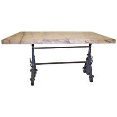 Antique French Wrought Iron & Marble Bistro Table