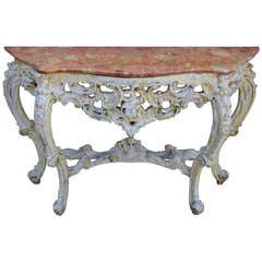 French Distressed Painted Marble Top Console