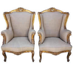 Pair of 19th Century French Giltwood Bergeres