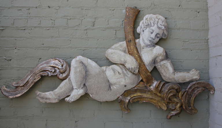 Carved Wood Cherub Plaque
