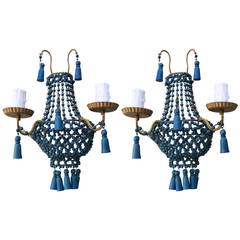Two-Light French Painted Wood Beaded Sconces