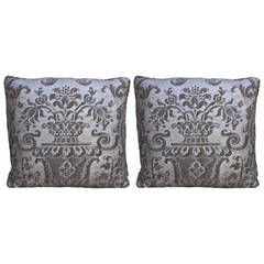 Vintage Pair of Fortuny Carnavalet Tan and Silvery Gold Pillows