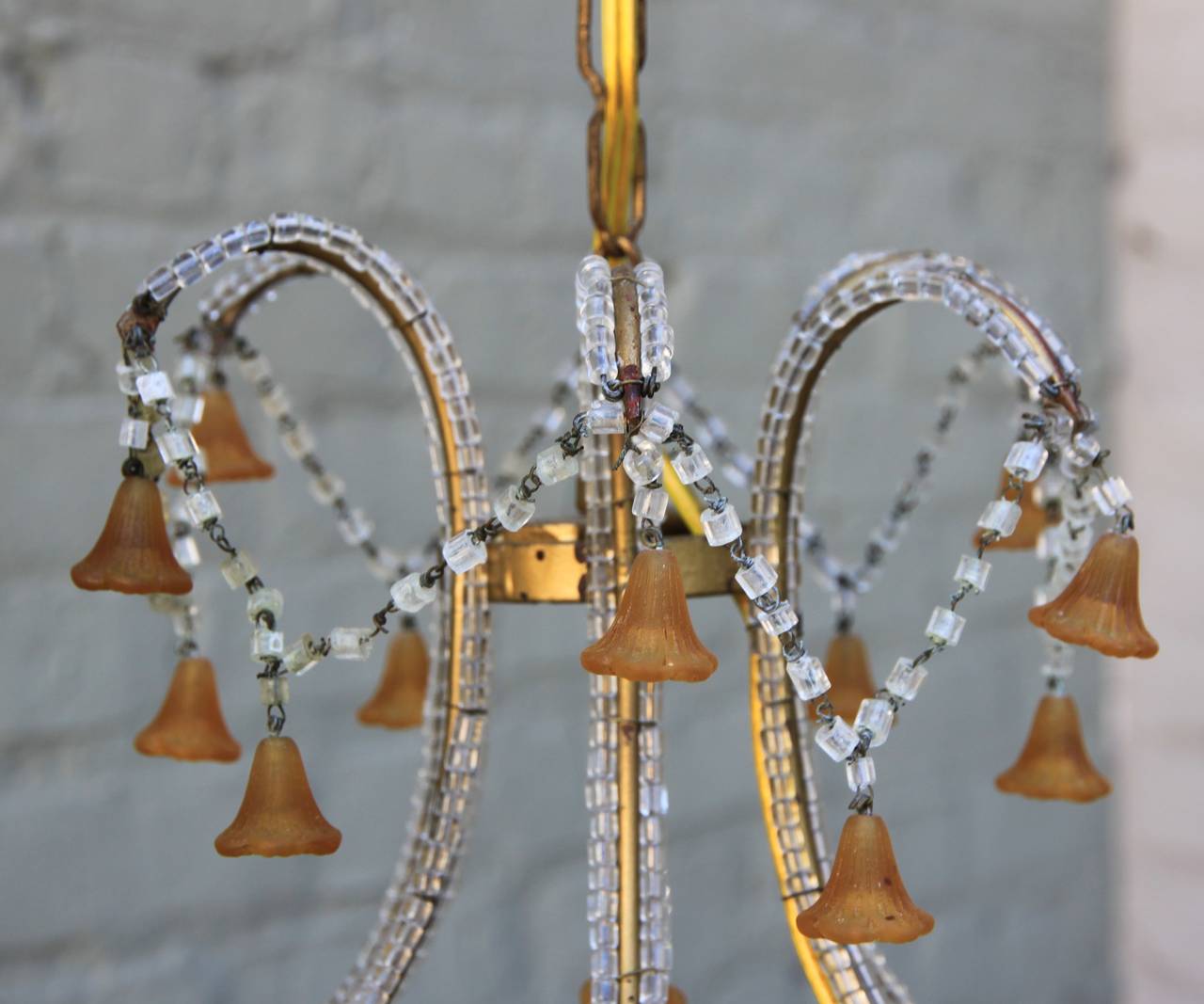 Other Six-Light Amber Colored Murano Glass Chandelier