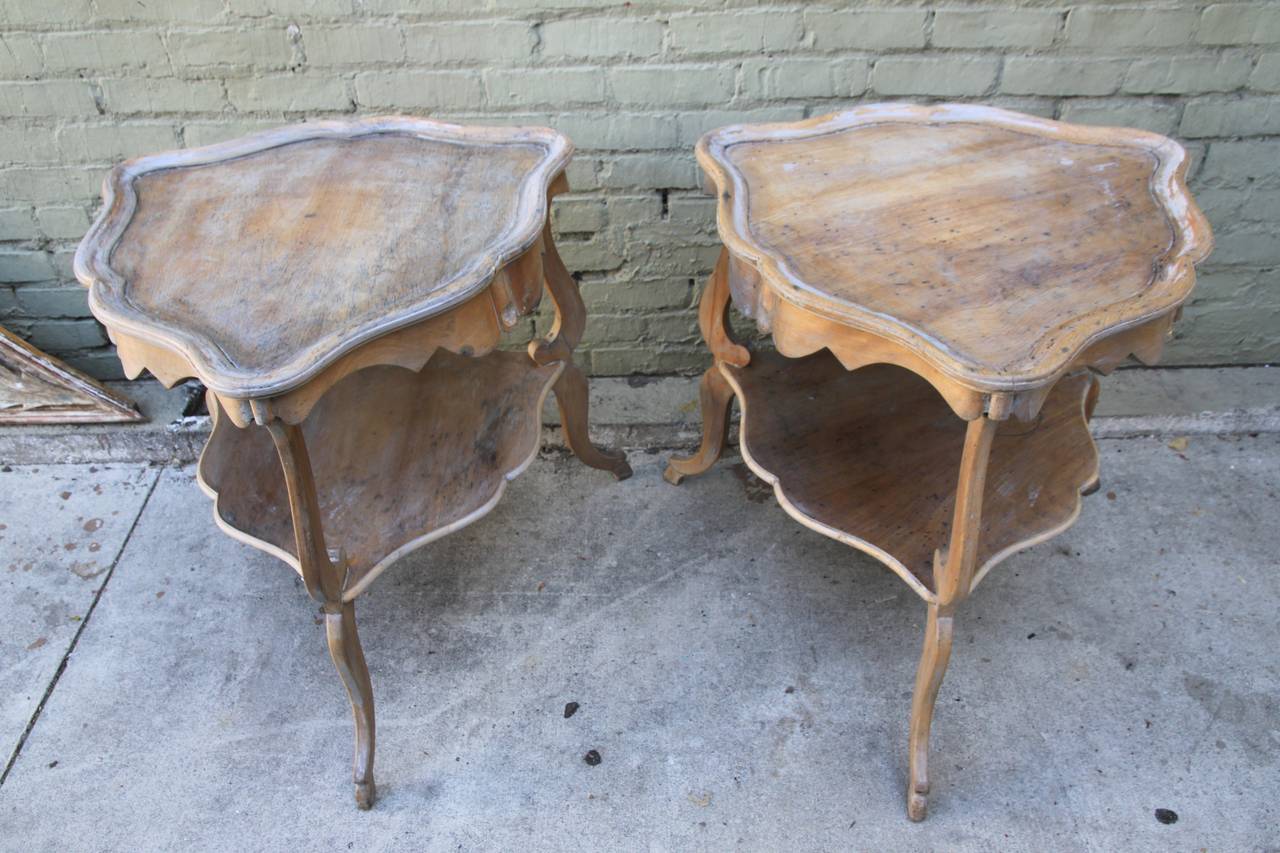 Pair of French Louis XV Style Two-Tiered Tables In Distressed Condition In Los Angeles, CA