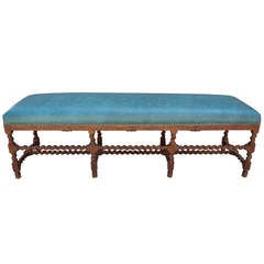 A Charles II Style Carved Leather Upholstered Bench