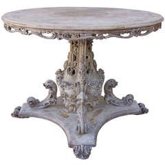 Carved Italian Inlaid Pedestal Table