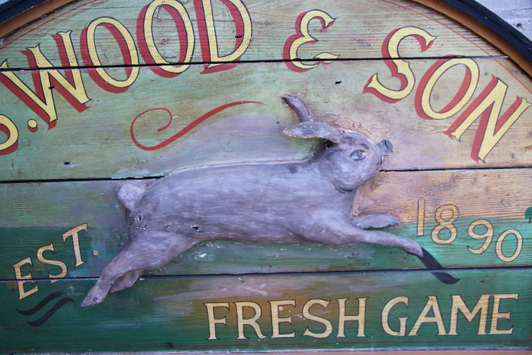 Primitive Wood Sign of Rabbit by S. Wood & Son In Distressed Condition In Los Angeles, CA