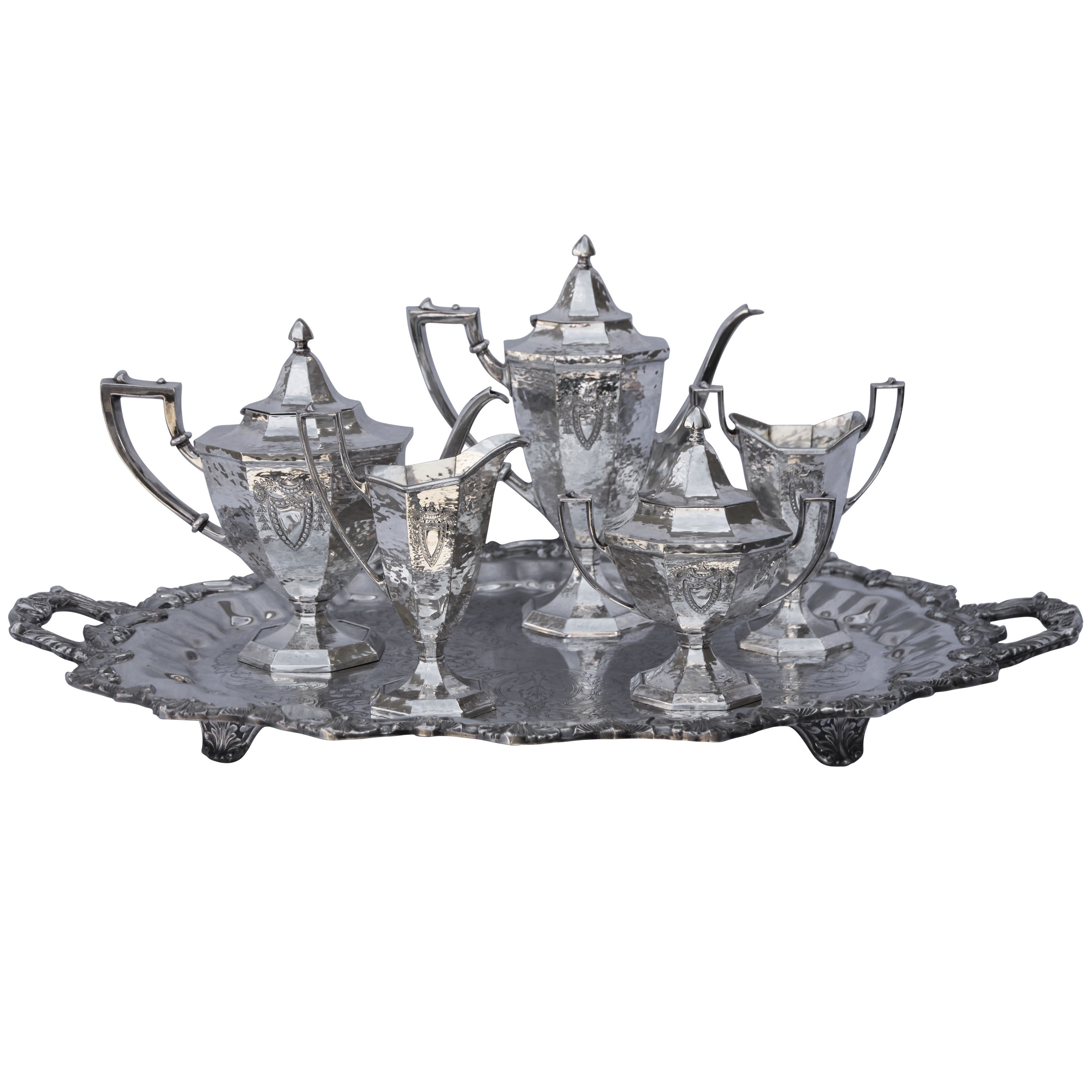 Hand-Hammered and Engraved Tea Set