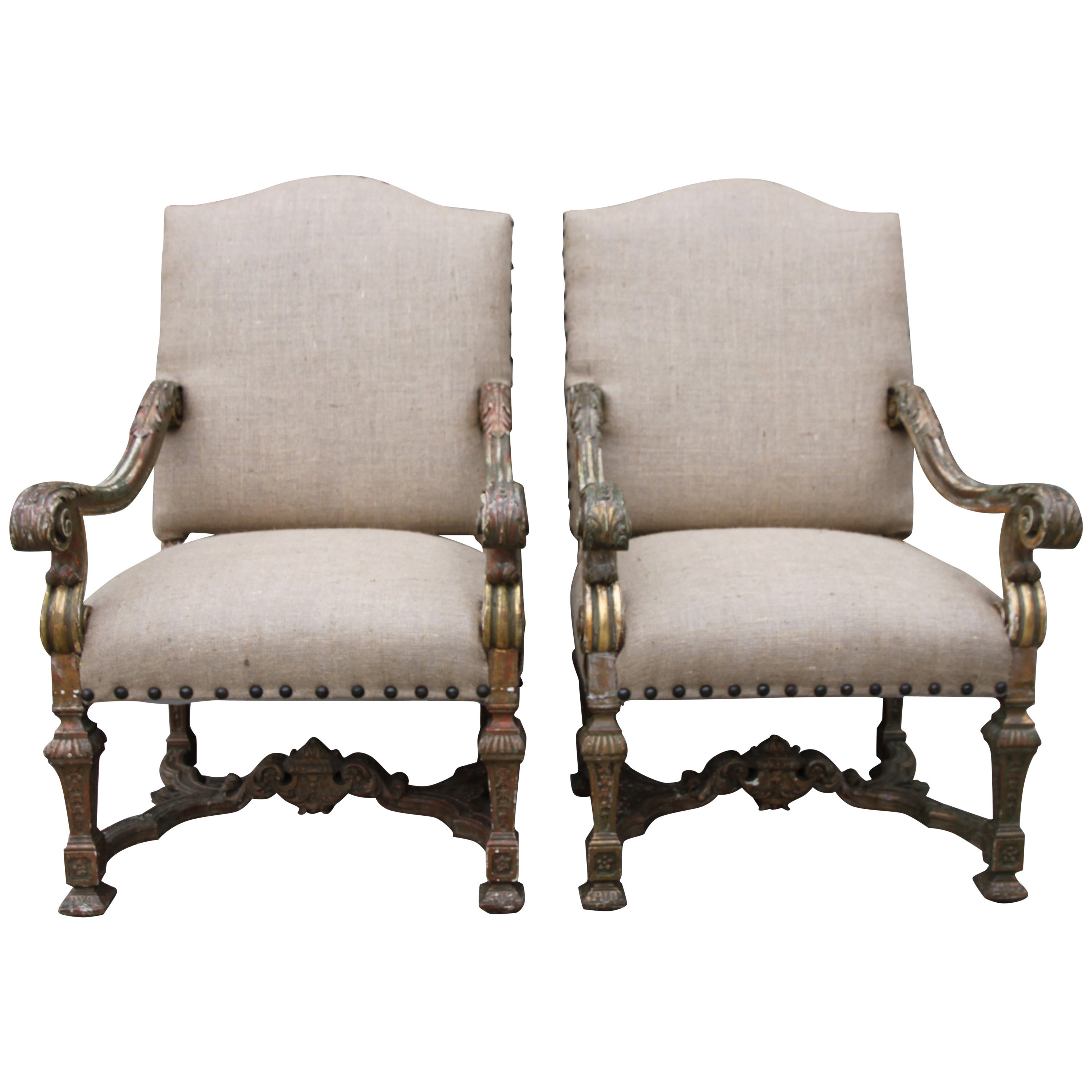 Pair of Italian Painted and Parcel-Gilt Armchairs