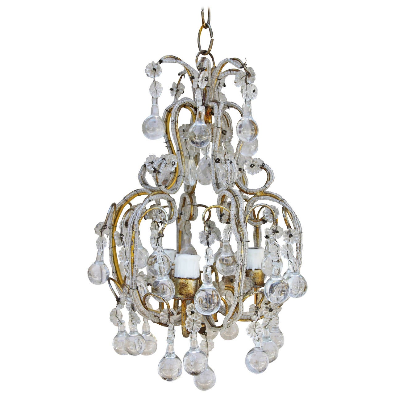 French Crystal Beaded ThreeLight Chandelier at 1stDibs