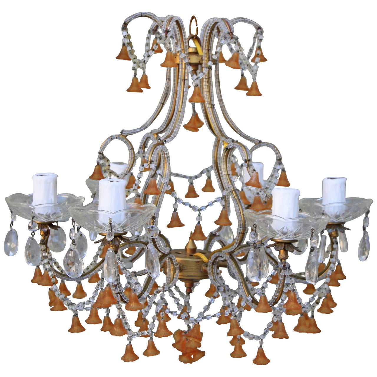 Six Light Amber Colored Murano Glass Chandelier For At 1stdibs Six Light Amber Colored Murano Glass Chandelier For