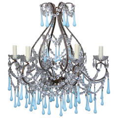 Crystal Beaded Chandelier with Soft Blue Murano Drops