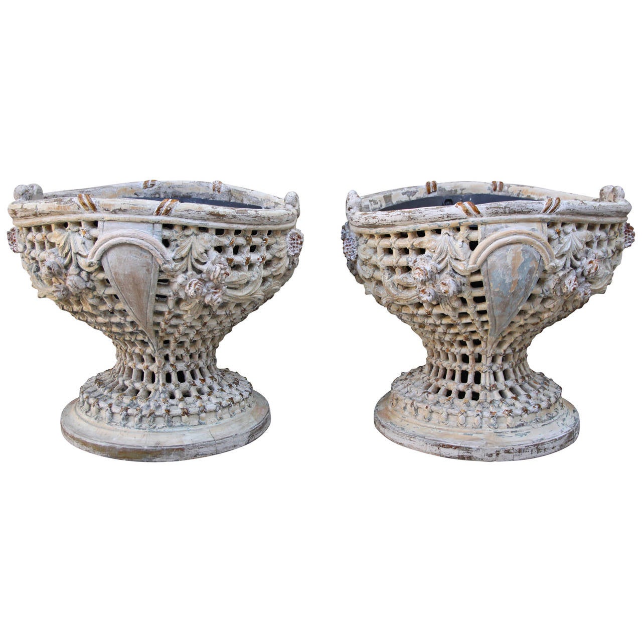 Monumental Pair of French Carved Wood Planters at 1stDibs