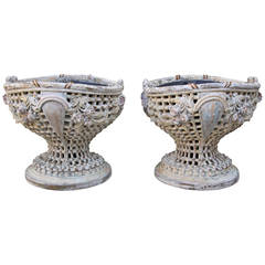 Monumental Pair of French Carved Wood Planters