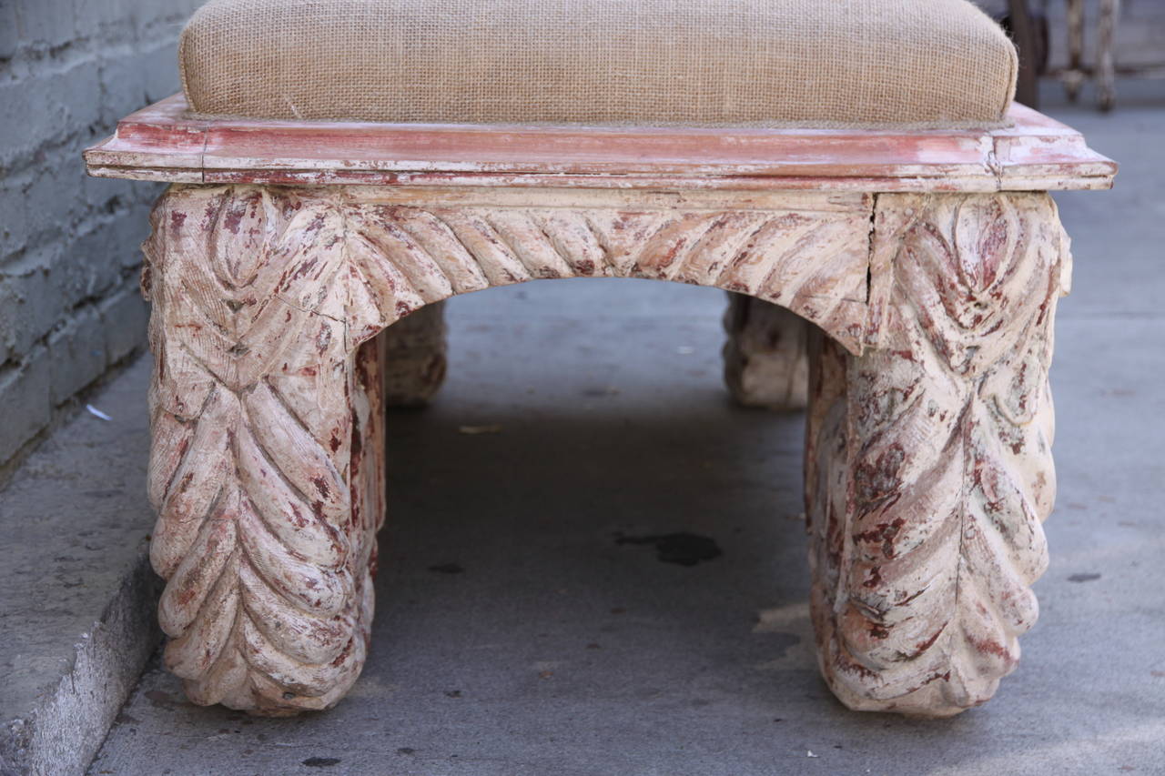 Painted Italian Carved Rococo Style Bench