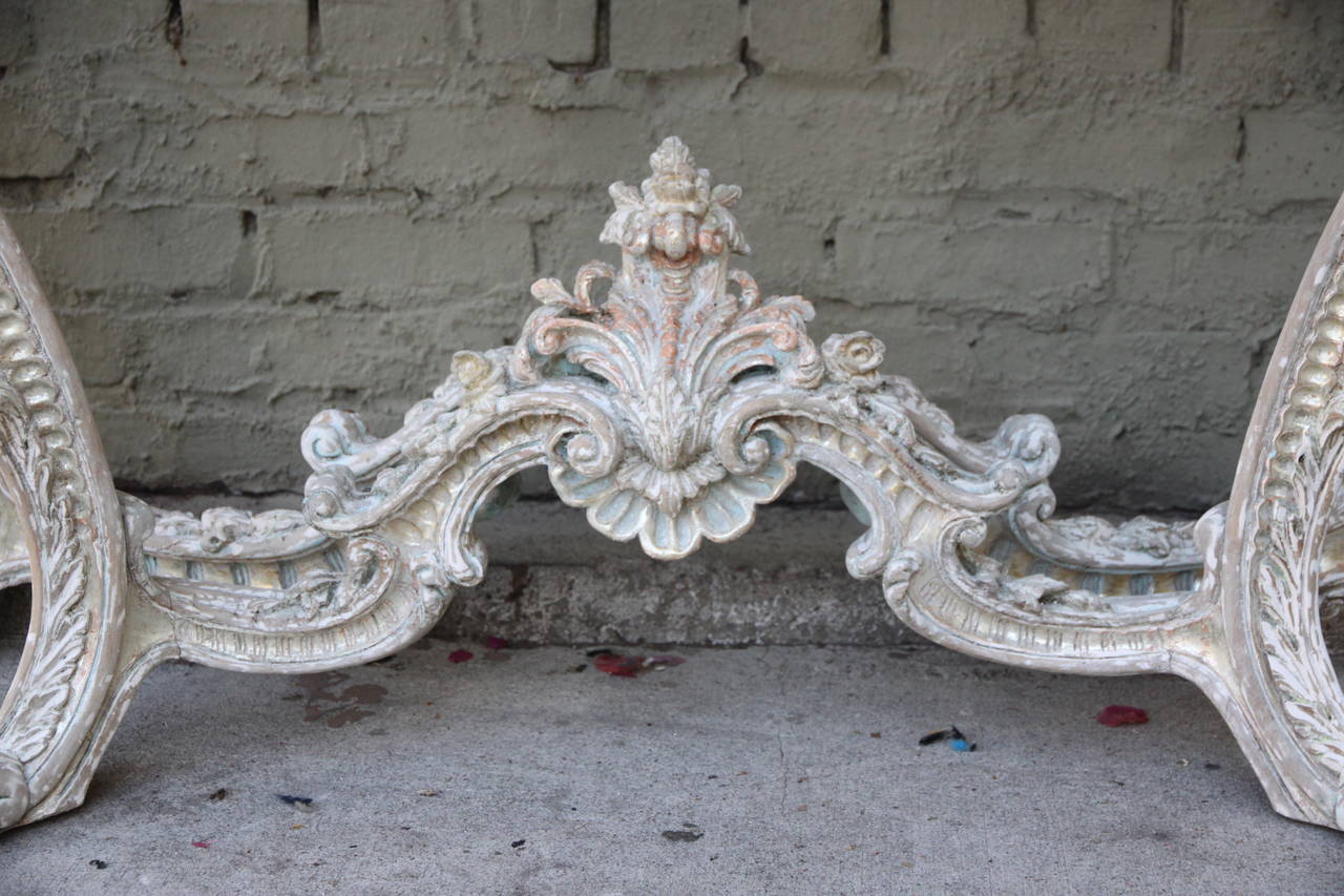 Pair of French Painted and Silver Gilt Consoles with Mirrored Tops 1