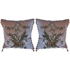 Pair of Metallic Embroidered Silk Velvet Pillows