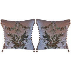 Pair of Metallic Embroidered Silk Velvet Pillows