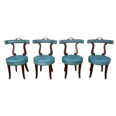 Vintage Turquoise Leather Game Chairs, Set of Four