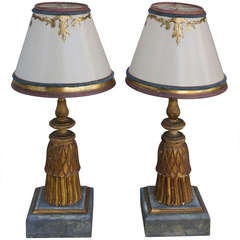 Antique Pair of Giltwood Tassel Lamps w/ Custom Shades